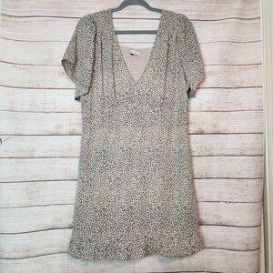 Abercrombie & Fitch Cheetah Print Plunge V-Neck Ruffle Hem Mini Dress Boho XL